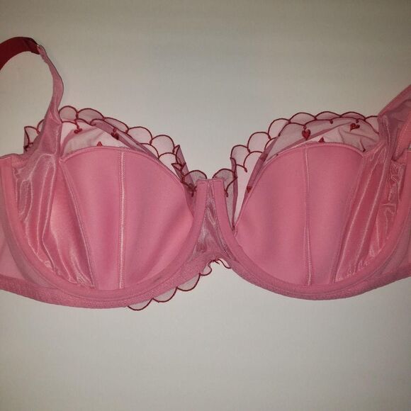 Adore Me Bra Womens 44D Pink Hearts Lace Mesh Balconette Underwire BR-12318-BAL - Picture 4 of 10